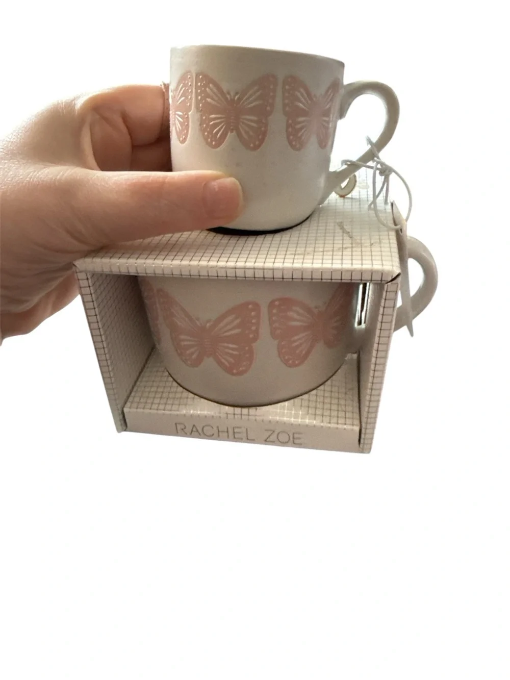 Rachel Zoe Ceramic Mug and Cup Set with Pink Butterfly Motif